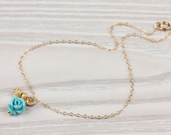 Rose gold anklet, Turquoise anklet, gold ankle bracelet, rose bracelet, wedding, turquoise bracelet, bridal, best friend anklet, "Aigle"