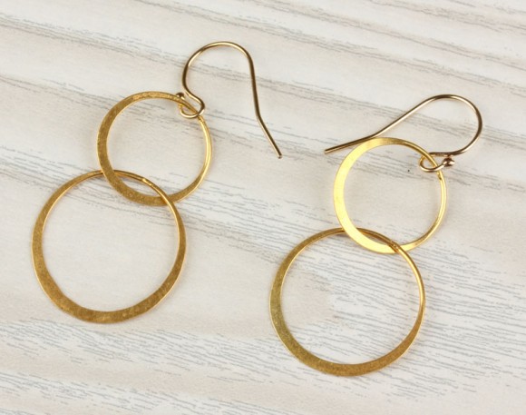 Double circle earrings, gold circle earrings, dangled earrings,14k gold filled, minimalist, everyday simple, "Two Circles" Earrings