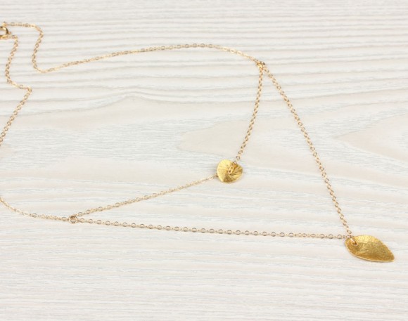 Gold Layered Necklace, Gold Leaf Necklace / Bridesmaid Necklace, Circle Necklace / 14k Gold Filled, Bridal Necklace | "Ariadne"