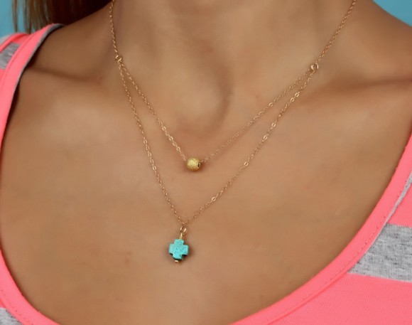 Turquoise Cross Necklace • Layered Necklace