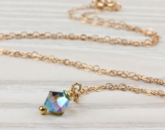 Swarovski Necklace, Gold Filled Pendant / Olivine Necklace, Crystal Necklace / Tiny Charm Necklace, Bridal Necklace | "Idaia"