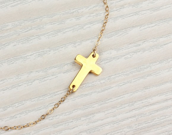 Sideways Cross Necklace, 14k Gold Filled Cross Necklace / Bridesmaid Necklace, Faith Necklace | "Sideways Cross"