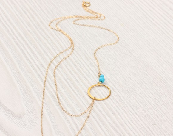 Layered Necklace, Turquoise Necklace / Assymetrical Necklace, Simple Gold Necklace / Bridesmaid Necklace, Silver Circle Necklace | "Sinope"