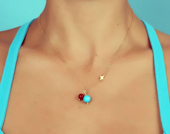 Coral Turquoise Necklace / Natural Turquoise Necklace | Teledike