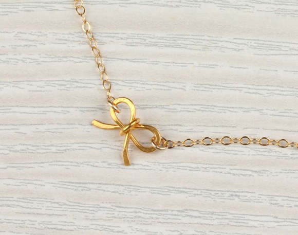 Tiny Bow Necklace, Gold Bow Necklace / Bridesmaid Necklace, 14k Gold Filled / Girly Necklace, Charm Necklace | "Tiny Bow"