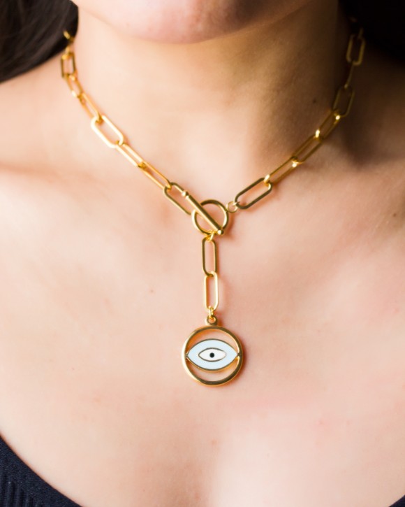 Evil Eye Paperclip Necklace