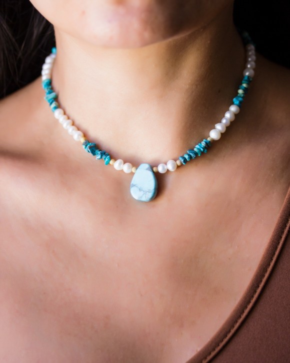 Pearl Turquoise Bead Necklace 