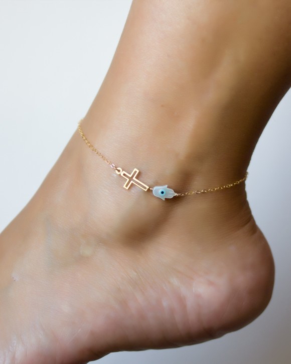 Cross Evil Eye Anklet