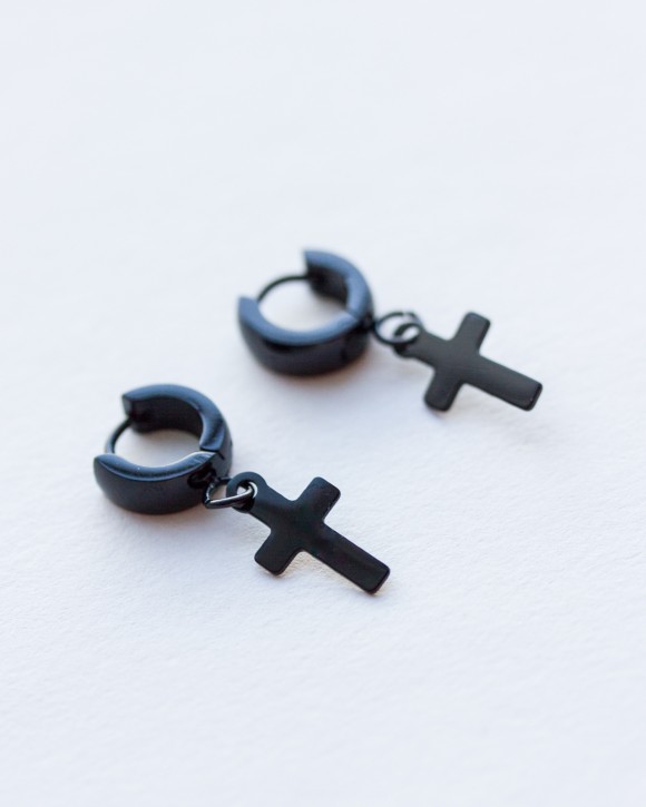 Black Cross Hoop Earrings