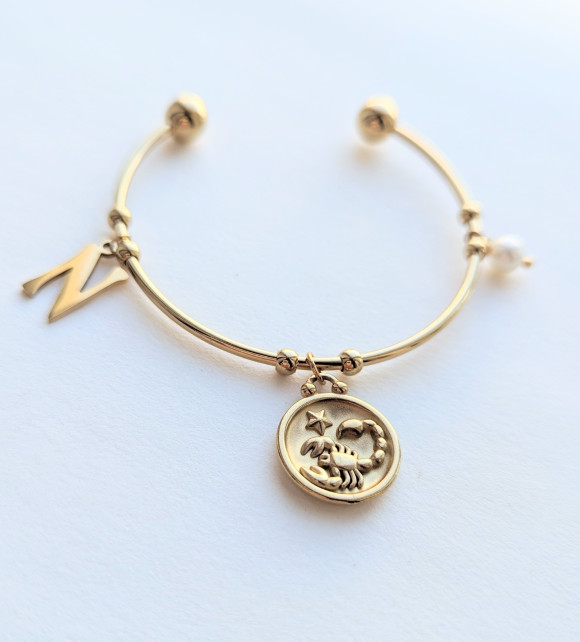 Initial Zodiac Cuff Bracelet