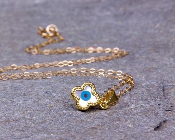 Gold Evil Eye Necklace - Clover Necklace