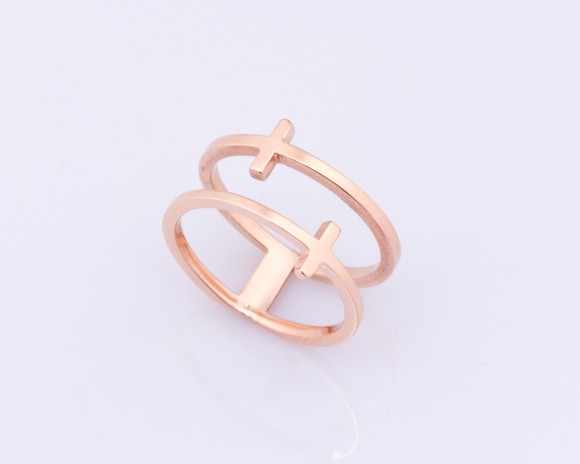 Rose Gold Cross Ring - Double Ring