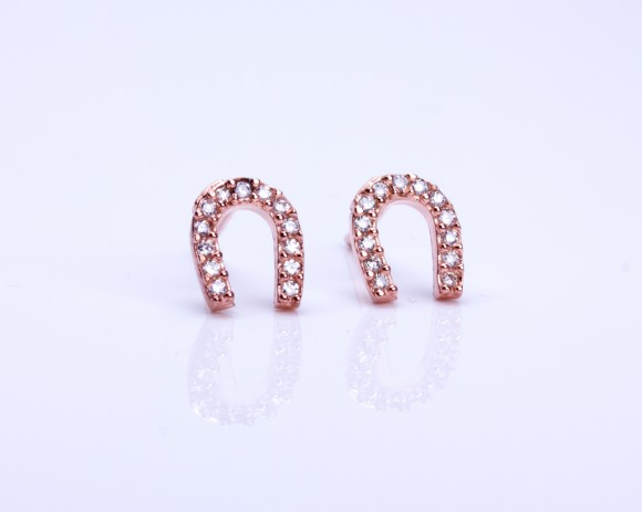 Horseshoe stud earrings, Gold horseshoe earrings, tiny gold stud earrings, cz earrings, good luck jewelry, rose gold horseshoe, "Lamos"