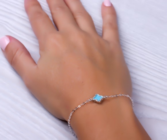 Four leaf clover bracelet, clover bracelet, sterling silver bracelet, good luck bracelet, turquoise silver, bridesmaid bracelet, "Mimas"