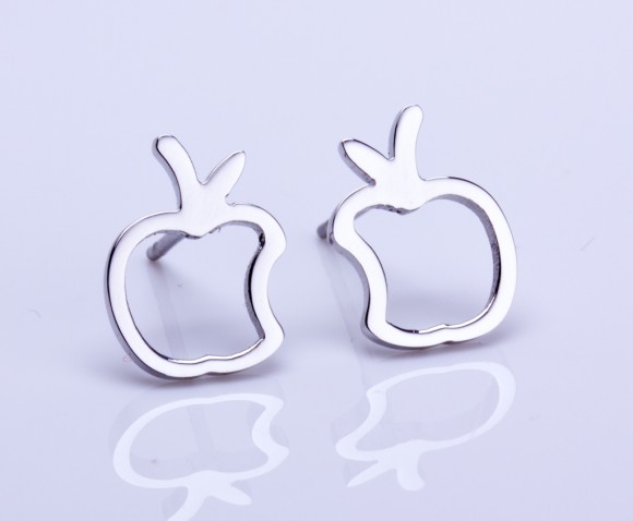 Silver stud earrings, apple earrings, silver apple, tiny silver stud earring, small stud earrings, post earrings, apple jewelry, "Metis"