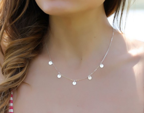 Silver disc necklace, silver necklace, bridesmaid necklace, disc necklace, sterling silver, charm necklace, bridal necklace, "Artemis"