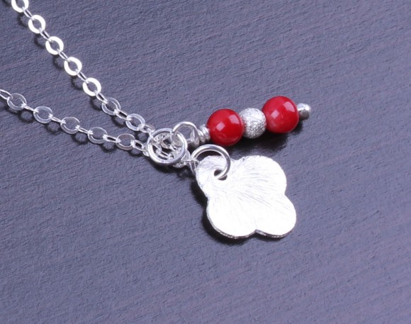 Silver Clover Necklace, Coral Necklace / Tiny Clover Necklace, Lucky Charm Pendant / Gift Under 20, Sterling Silver Clover | "Euadne"