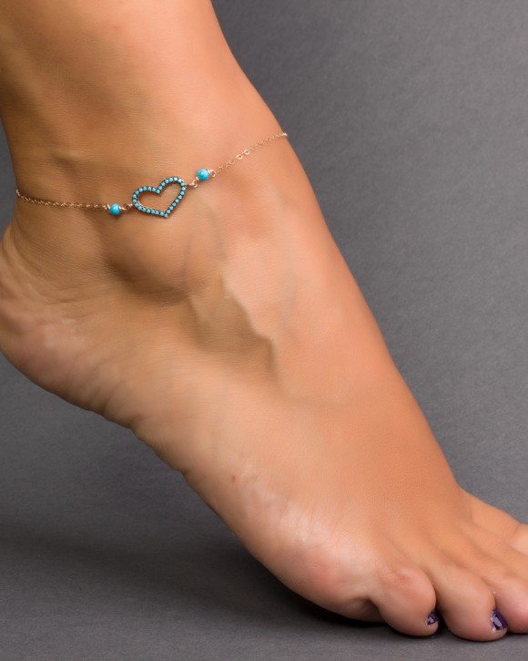 Heart Anklet - Turquoise Ankle Bracelet