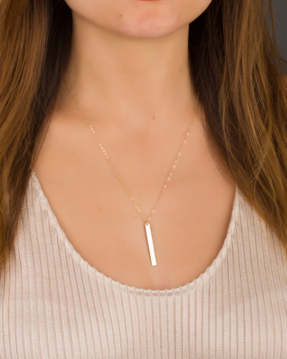 Personalized Bar Necklace •  Vertical Bar Pendant