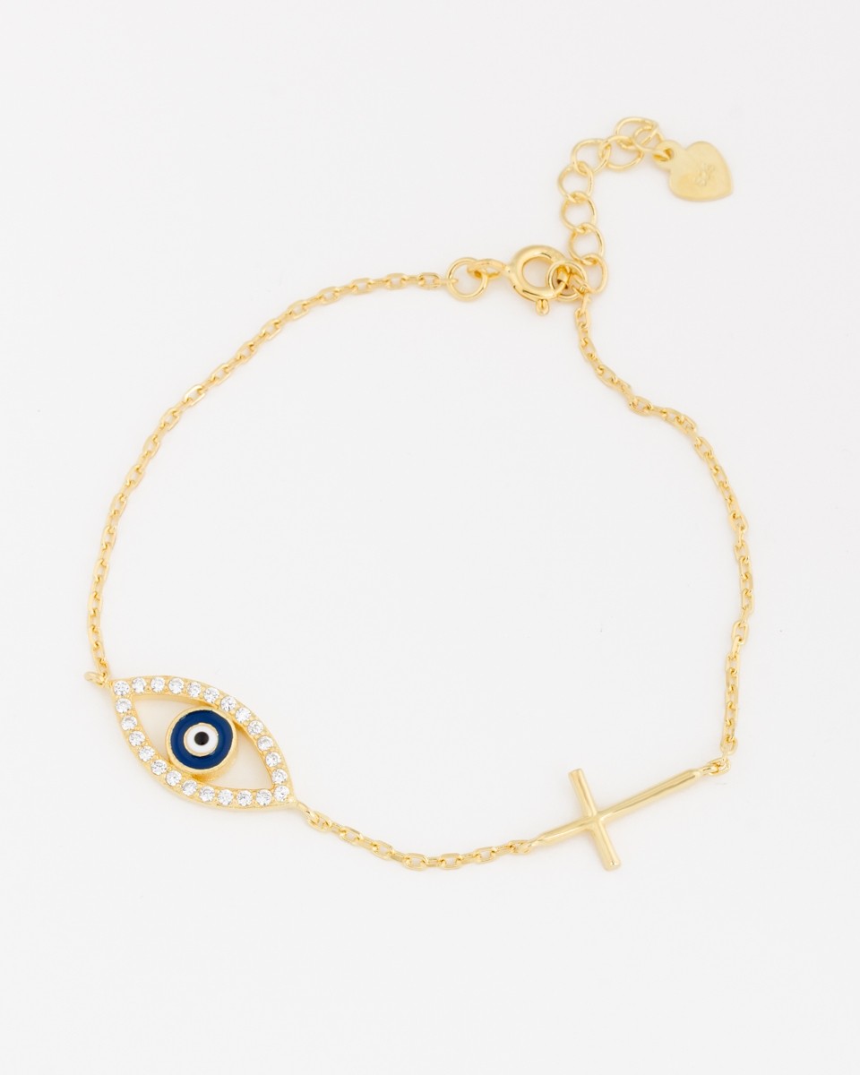 Evil eye shop and cross bracelet