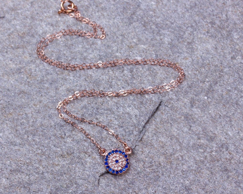 14k rose gold evil eye necklace hotsell