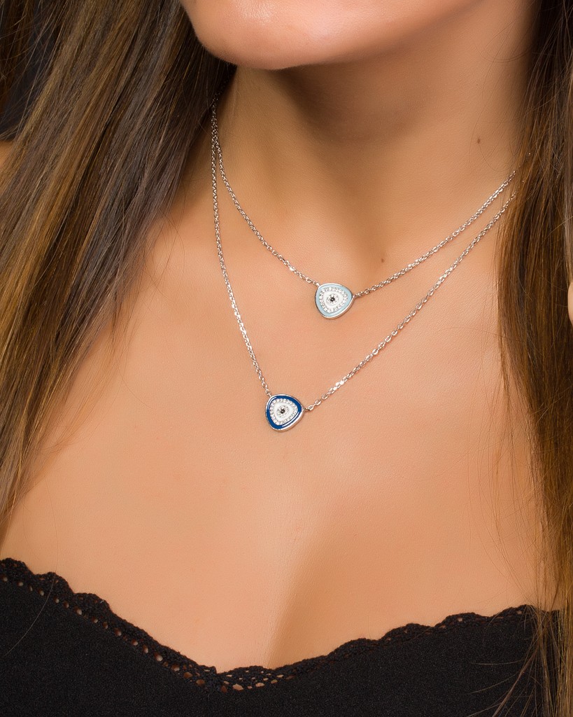 White and Blue Stone Eye-Shaped Evil Eye Silver Necklaces – Lucky.Evil-Eye .Shop