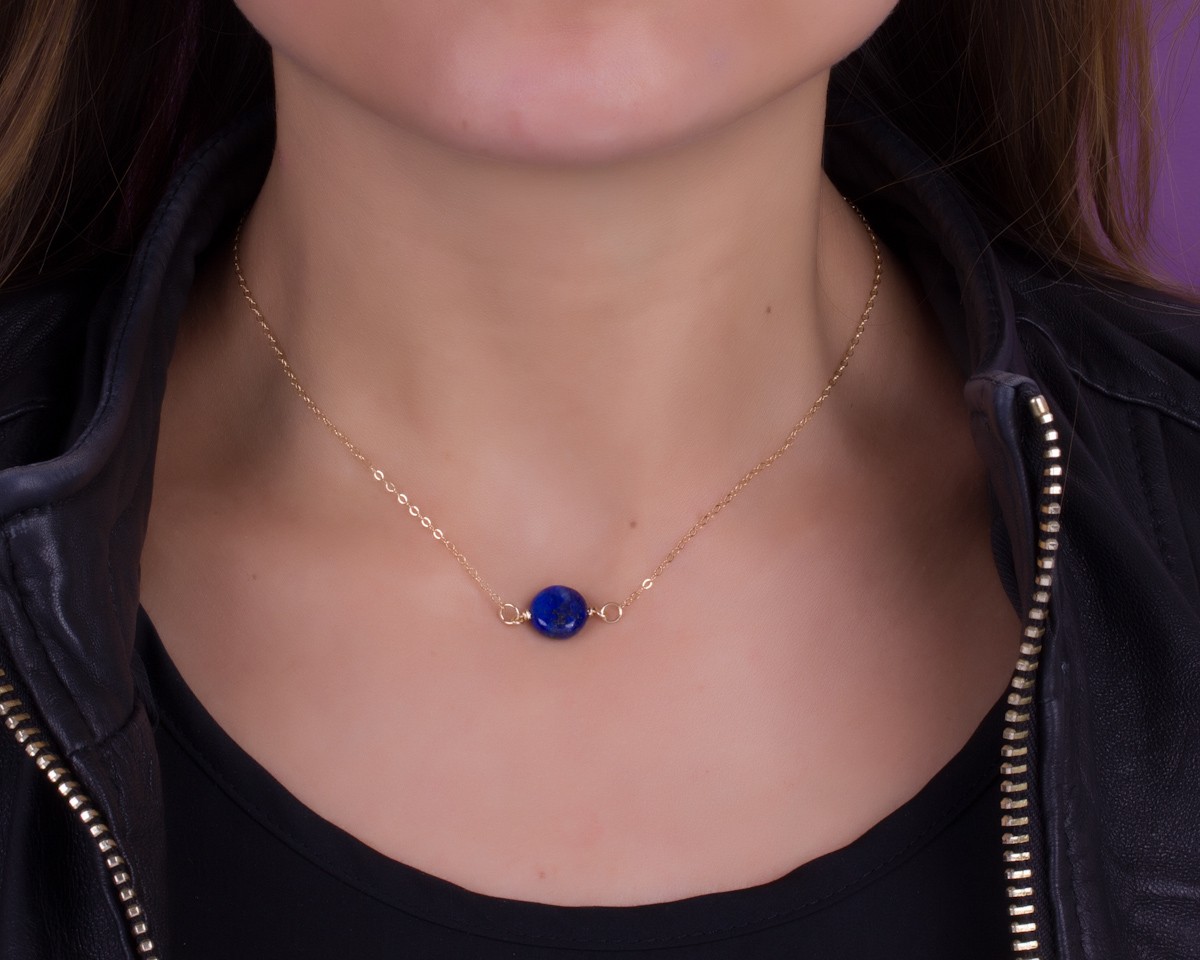 Sapphire Blue Kemp Stone Pendant Chain Jewelry