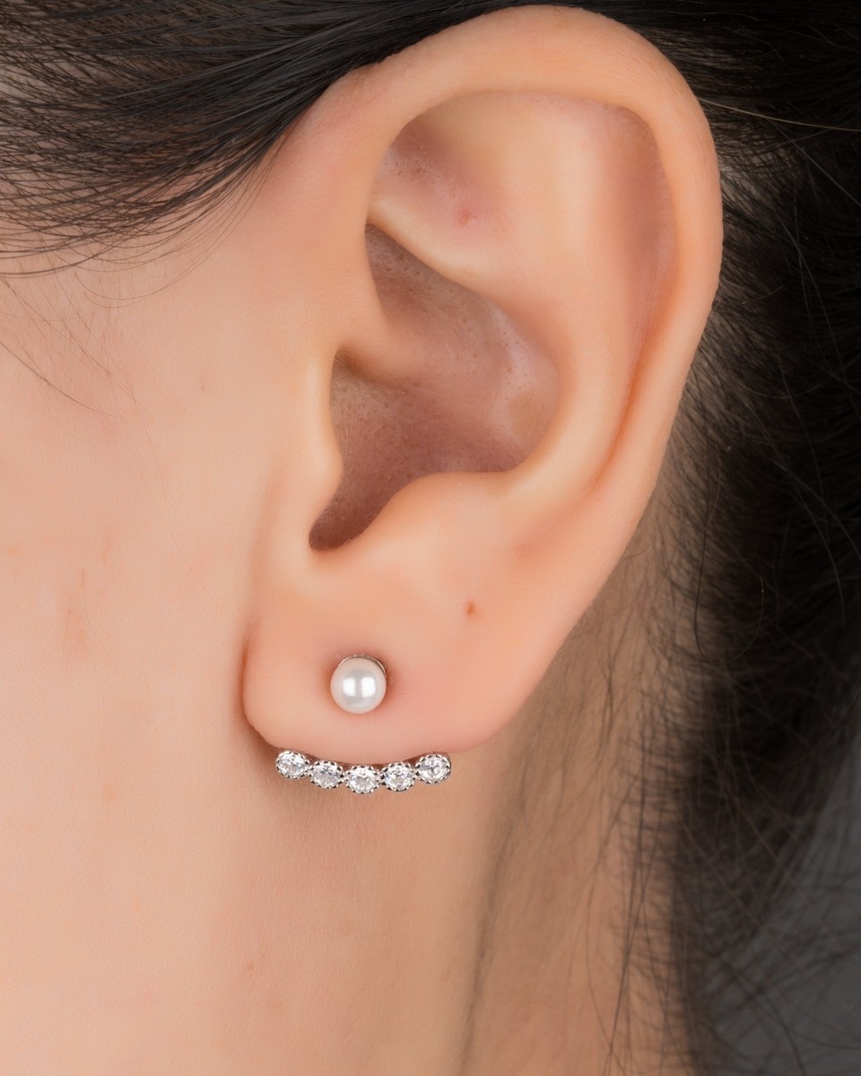 Ear Jacket Faux Pearl Double Sided Ear Stud Front Back Jewelry Earrings US  | eBay