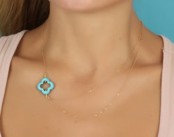 Turquoise Clover Necklace • Asymmetric Necklace