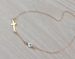 Evil Eye Necklace, Sideways Cross Necklace / Protection Necklace, Evil Eye Jewelry / Gold Necklace, Gold Cross Necklace |