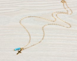 Turquoise Necklace / Mother Gift | Tiny Cross Necklace