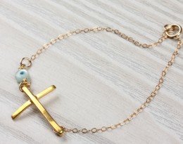 Evil eye bracelet, Sideways cross bracelet, gold filled bracelet, protection bracelet, gold cross bracelet, faith bracelet, "Syrinx"