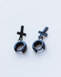 Black Cross Hoop Earrings