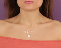 Infinity Pearl Necklace, Bridesmaid Necklace / Sterling Silver Infinity Pendant, Silver Leaf Necklace / Mother Of Pearl Necklace | "Nerites"
