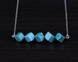 Turquoise Beaded Necklace, Square Bead Necklace / Silver Turquoise Necklace, Bridal Necklace / Turquoise Stone Necklace | "Amphitrite"