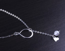 Lariat Necklace / Silver Pearl Necklace | Eleus