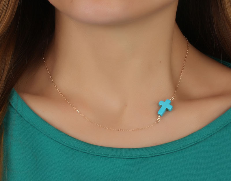 Turquoise Cross Necklace • Gold 