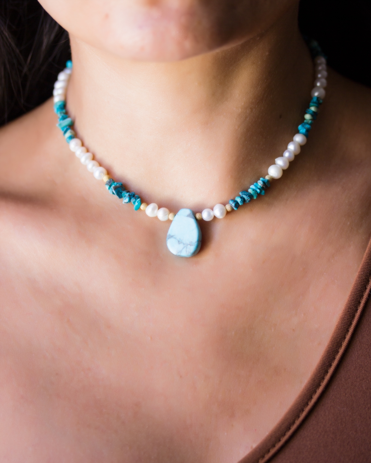 Turquoise bead choker new arrivals